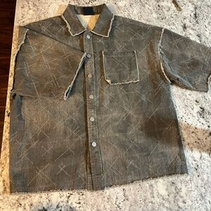 Good quality button down cropped tee, sleeves reach elbows and brand new